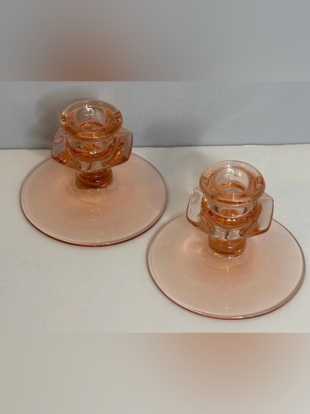 CANDLESTICKS PINK DEPRESSION GLASS